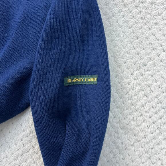 Vintage Blarney Castle Mens Knit Sweater V Neck Tight Knit Med Navy Made Ireland - Picture 12 of 12